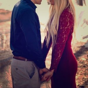 Floor length red dress